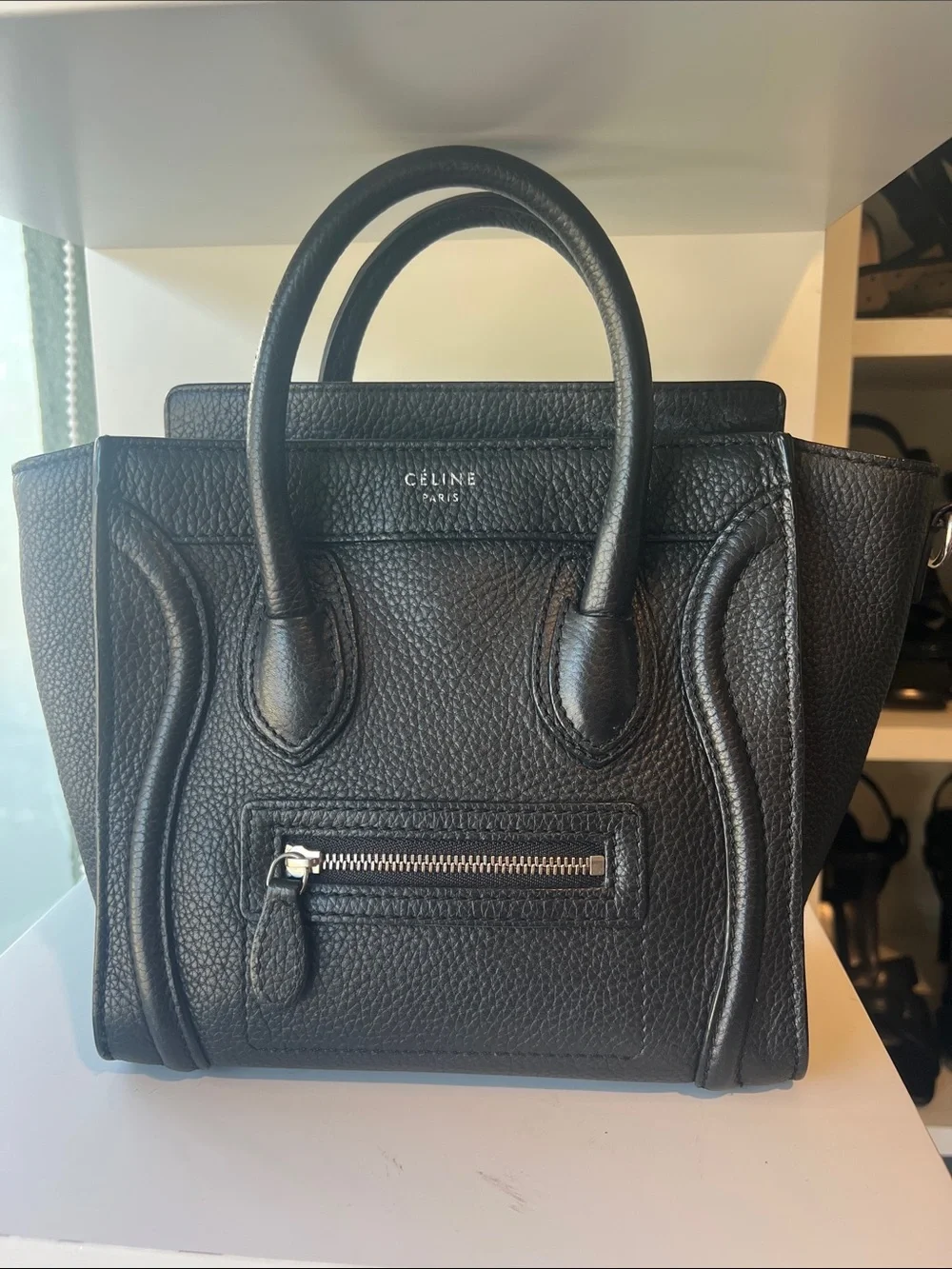 Celine Black Pebbled Leather Mini nano Tote